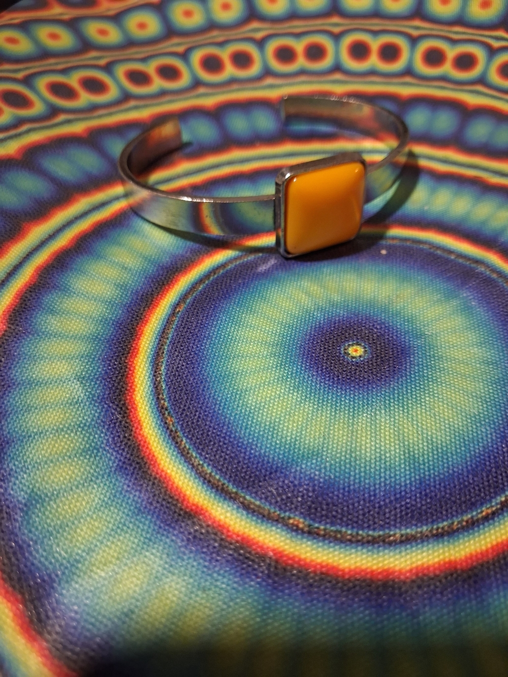 paparazzi Silver Cuff Ring with Yellow Square Accent